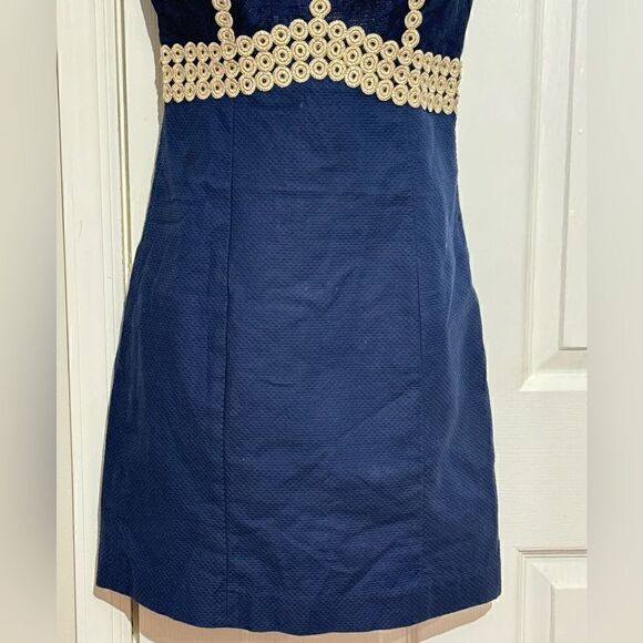 Lilly Pulitzer Leigh Stretch-Shift Dress Navy/Gold Size 00 - Picture 6 of 11